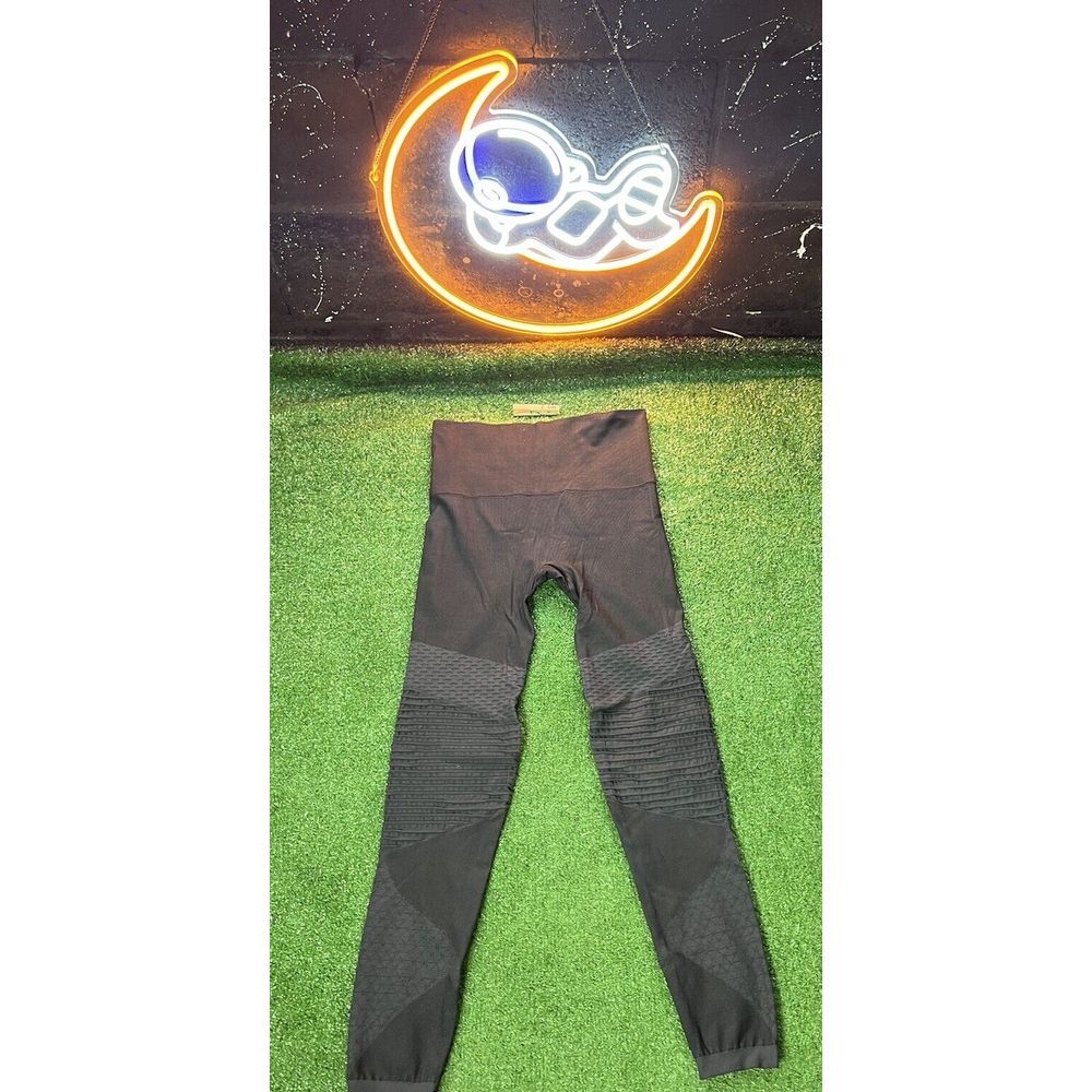 Spanx Womens Black/Gray Yoga Gym Full Length Hi‎ Waisted Leggings Size LG